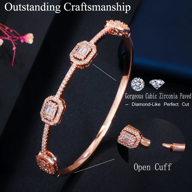 CWWZircons Luxury Stackable Statement Gold Bangle for Women Wedding Cubic Zircon Crystal CZ Dubai Silver Plated Bracelets BG041