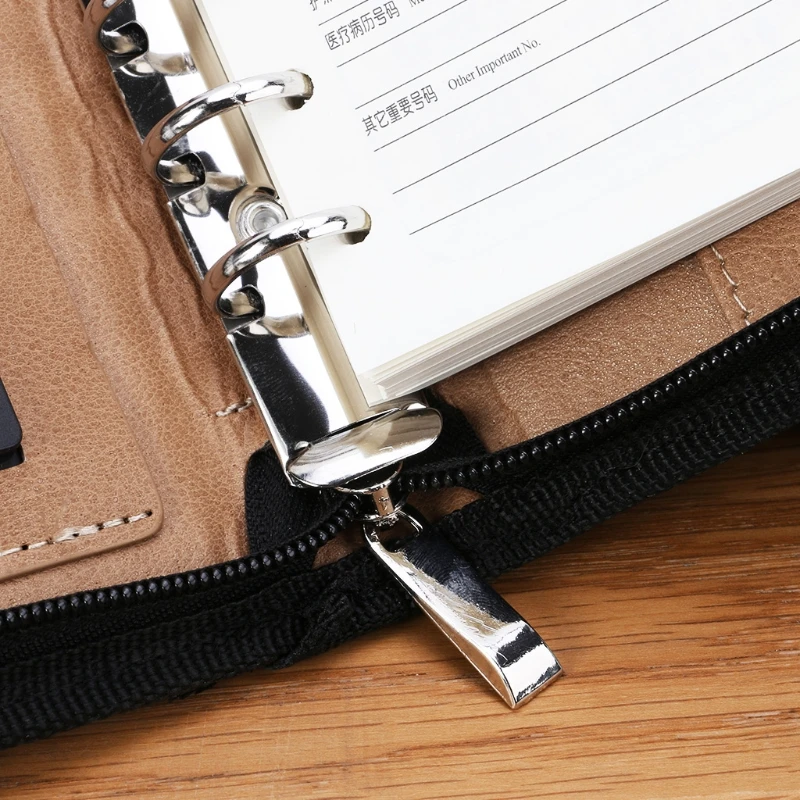 PU Leather Cover A6 Zipper Notebook Loose-Leaf Business Notepad With Calculator