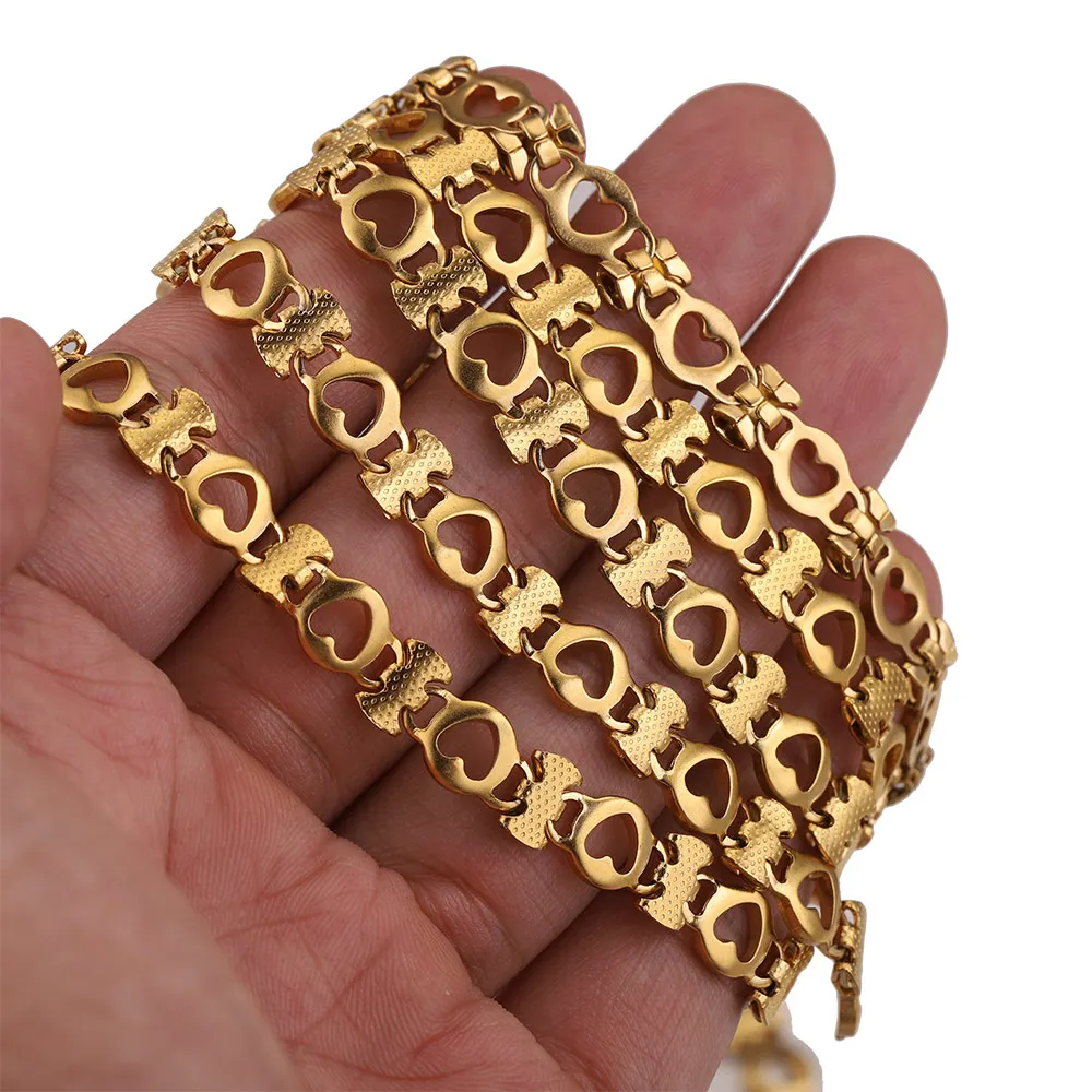 1M Width 7mm 1:1 Stainless Steel Cable Chain Heart Shape Bow Gold Chains Anklet Necklace Diy Jewelry Making Supplies Wholesale