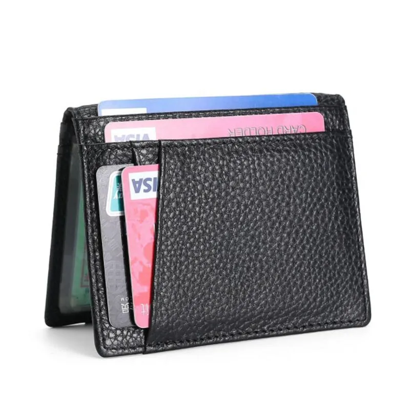 Super Slim Soft Wallet 100% Genuine Leather Mini Credit Card Wallet Purse Card Holders Men Wallet Thin Small ID Case