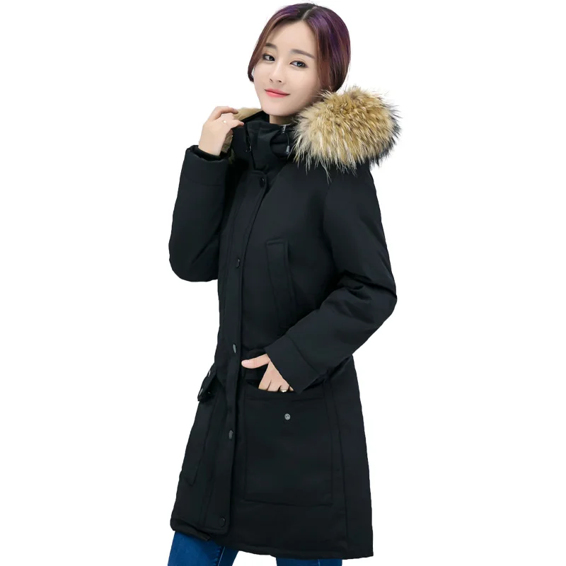 Imagem -02 - Inverno Grosso Quente Grande Gola de Pele com Capuz Longo Parkas Feminino Outwear Casual Solto Coreano Preto Vermelho Cabolsa