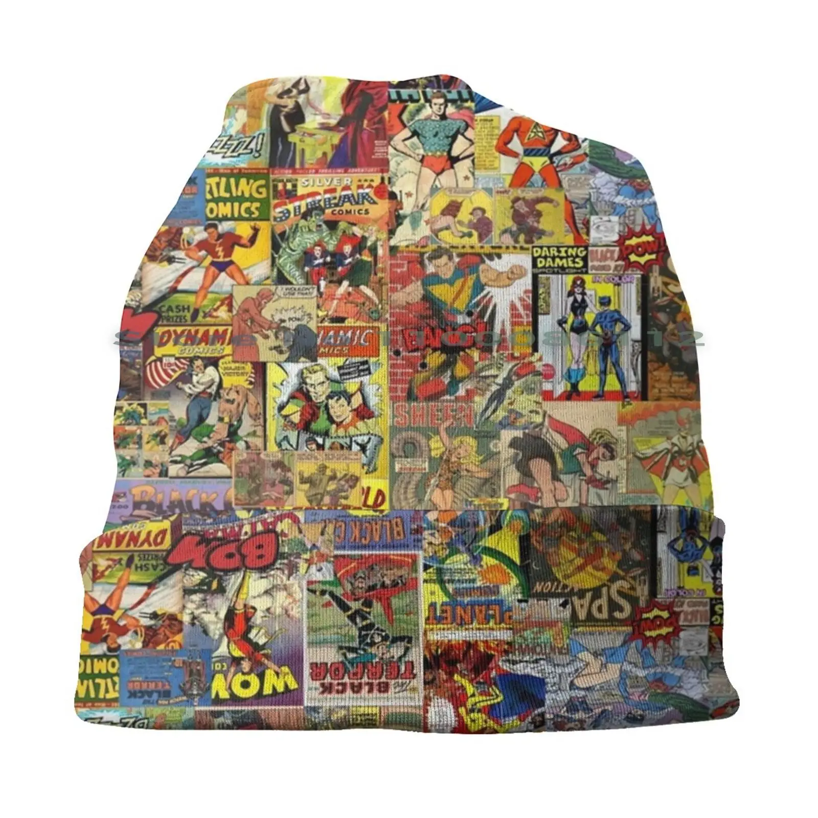 Old Timey Comics Beanies Knit Hat Golden Age 40s Comics Cover Wallpaper Black Cat Mary Shazam Brimless Knitted Hat Skullcap