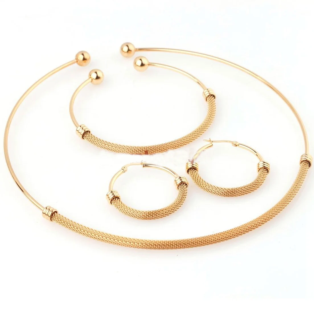 Fashion 316L Stainless Steel Jewelry for Women Mesh Choker Bracelet Set Chains Necklaces Gold Color Collar Gifts