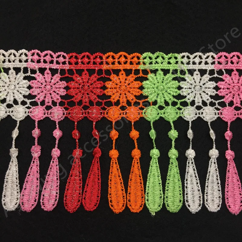 1 Yards 4.5 Inch Wide Lace Trim with Tassel Multi-Color DIY Sewing Applique Crafts Home Textile Decoration 5BB5964