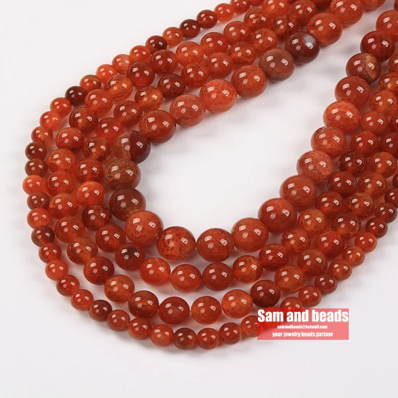 A grade Natural Stone Cracked Red Carnelian Agates Round loose Beads 15