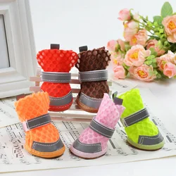 4 Pcs/lot Dog Shoes for Pet Teddy Soft Breathable Net Shoes Pet Boots Paw Protector Reflective Straps Anti-slip Puppy Shoes