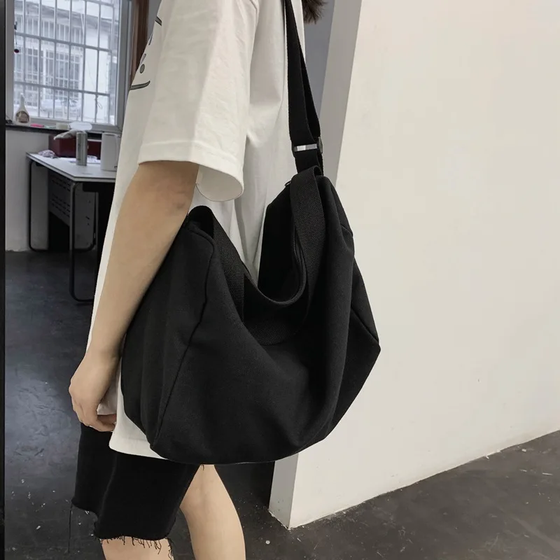 

Canvas bag women's shoulder student large capacity Japanese simple wild ins super fire diagonal bag 2021 new