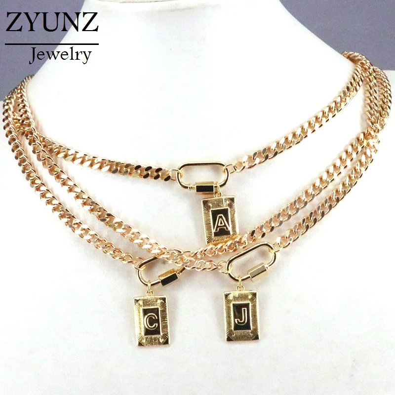 

10PCS, Rectangle Square Letter Pendant Curb Link Chain Necklace Copper Jewelry