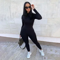 Sexy Solid Fitness Rompers Womens Jumpsuit Casual Black O Neck Long Sleeve Leggings Bodycon Body Femme Jumpsuit for Women 2020