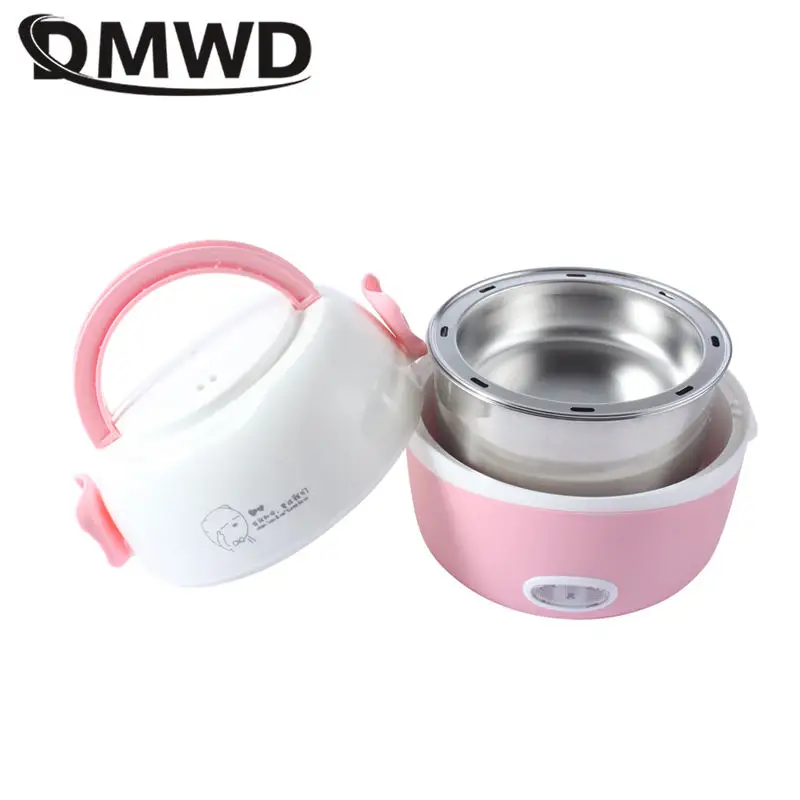 DMWD MINI Rice Cooker Thermal Heating Electric Lunch Box 1/2 Layers Portable Food Steamer Cooking Container Meal Lunchbox Warmer