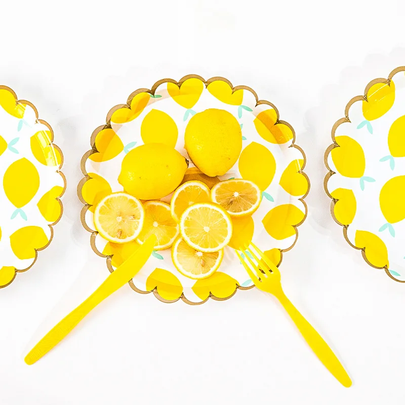 Lemon Party Theme Birthday Party Decorations Kids Party Decoration Wedding Decoration Bronzing Tray Paper Cup Fork Spoon