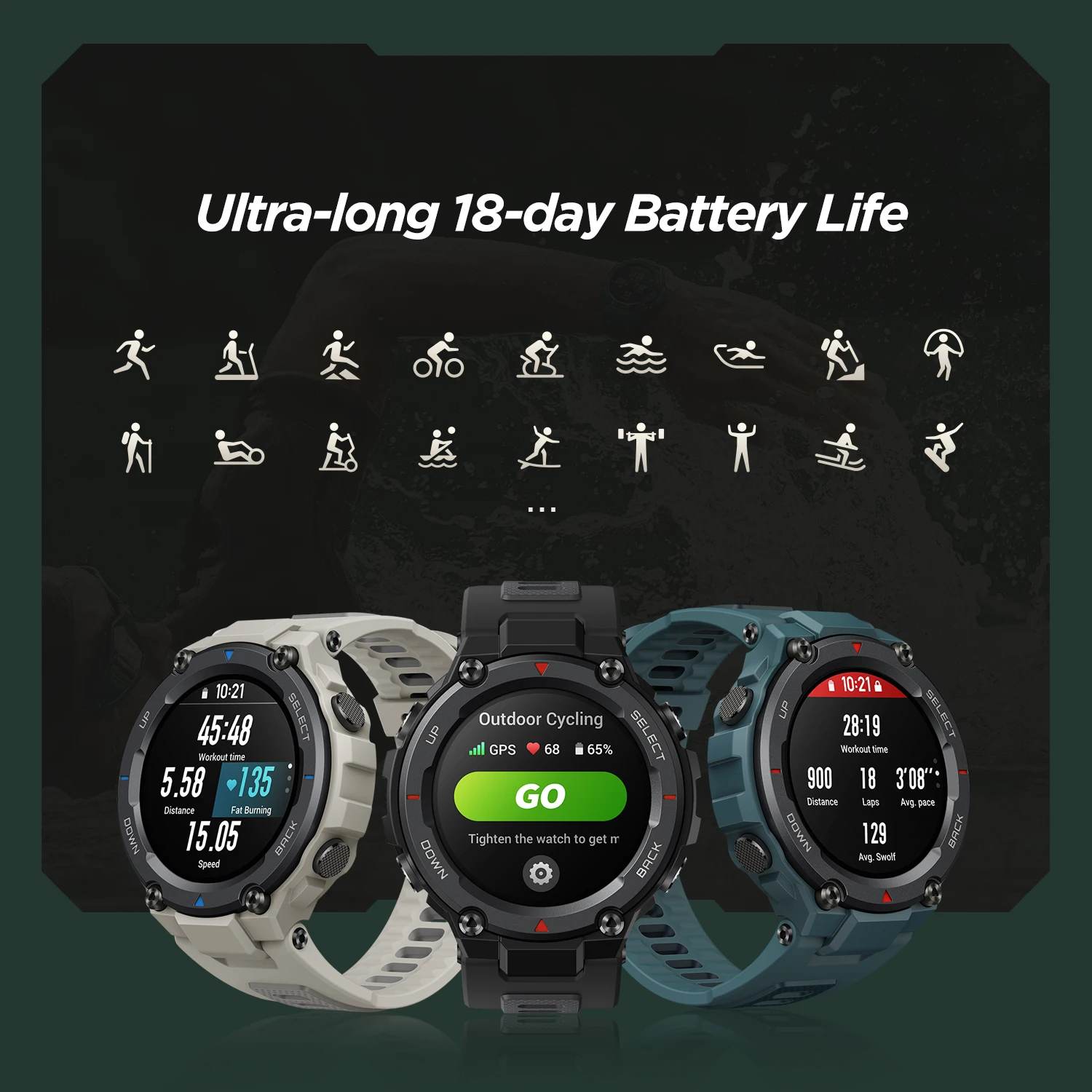 Refurbished Amazfit-reloj inteligente t-rex Pro para hombre, accesorio de pulsera resistente al agua con GPS, Batería de 18 días de duración,