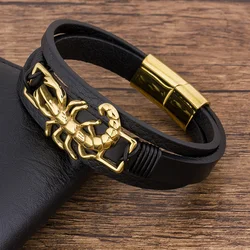 TYO Fashion Trendy Charm Leather Shrimp Bracelet Men Animal Stainless Steel Magnetic Clasp Bangles Jewelry Rope Braided