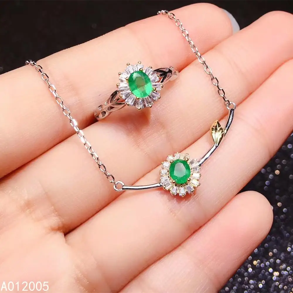 

KJJEAXCMY Fine Jewelry 925 sterling silver inlaid natural Emerald female ring pendant set exquisite Support detection