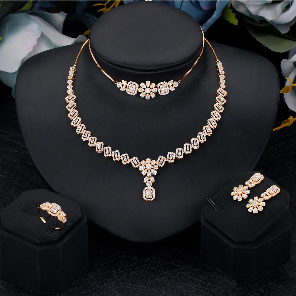 Charming Bridal Jewelry Set For Wedding Engagement Cubic Zirconia Women Accessories Trendy Fashion Necklace Ring High Quality