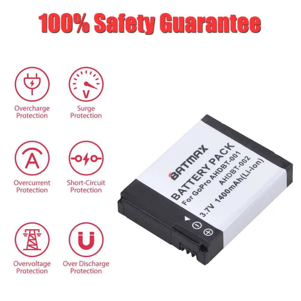 Batmax 1400mAh AHDBT-001 AHDBT-002 Battery akku for GoPro HD Hero 1 2 Hero1 Hero2 Motorsports Surf Outdoor 960 1080P Edition