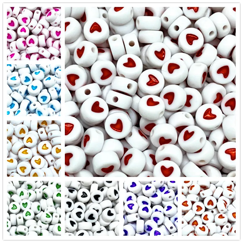 100 sztuk moda biżuteria miłość serce akrylowe płaskie okrągłe koraliki do rękodzieła i tworzenia biżuterii DIY # RoLi