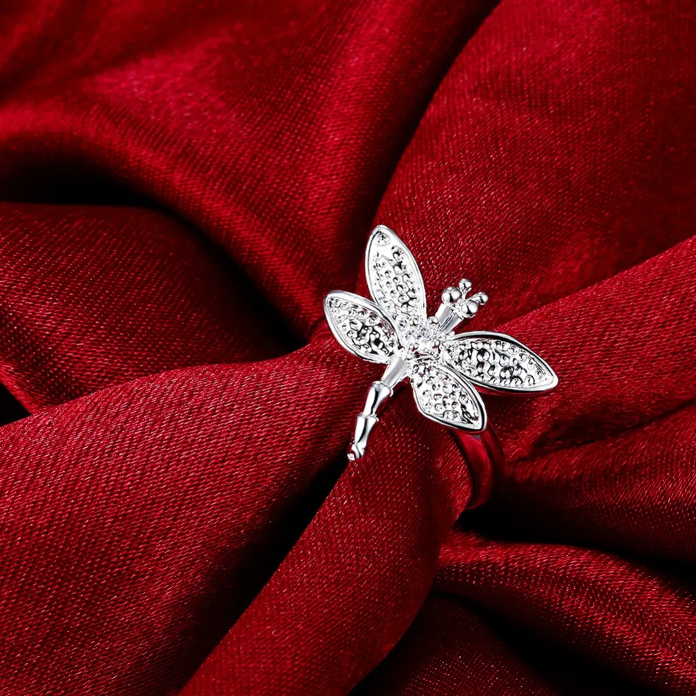 Hot Sale 925 Sterling Silver Rings Exquisite Insect Dragonfly Crystal Rings For Women Christmas Valentine's Day Jewelry Gifts