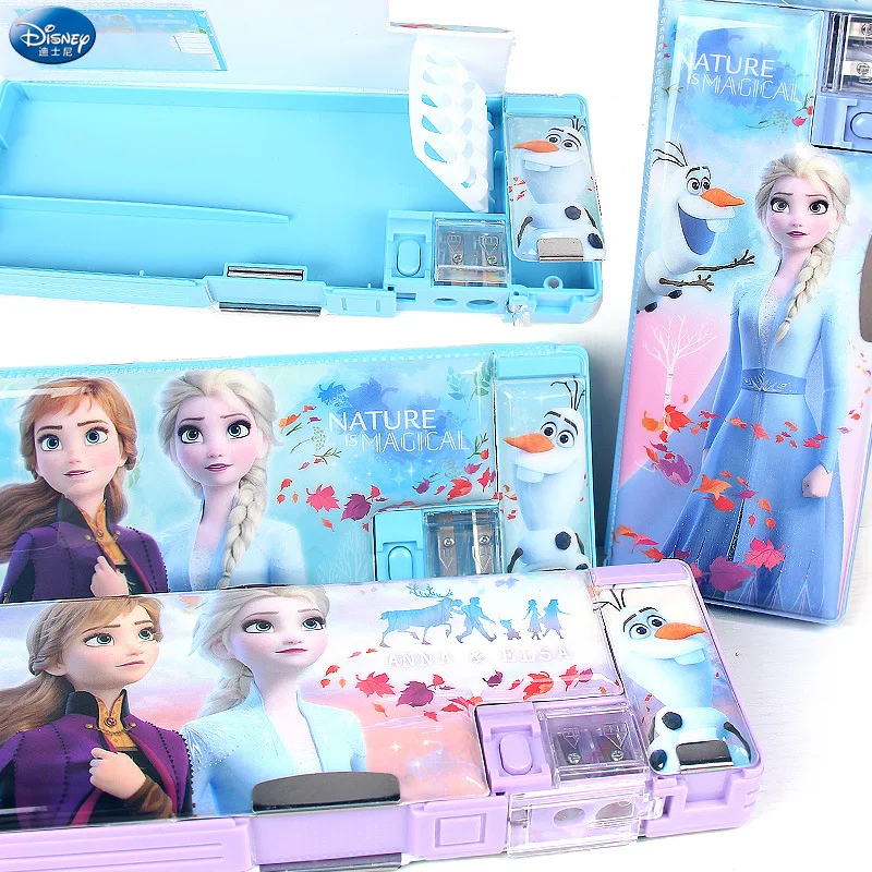 Disney Frozen Cute Colorful Stationery Box Multifunctional Large Capacity Pencil Case with Pencil Sharpener School Supplies Gift