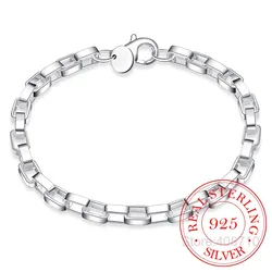 Men's Fine Jewelry 925 Sterling Silver 5mm Box Chains 20cm Bracelet Bangle Pulseiras De Prata For Male Gift