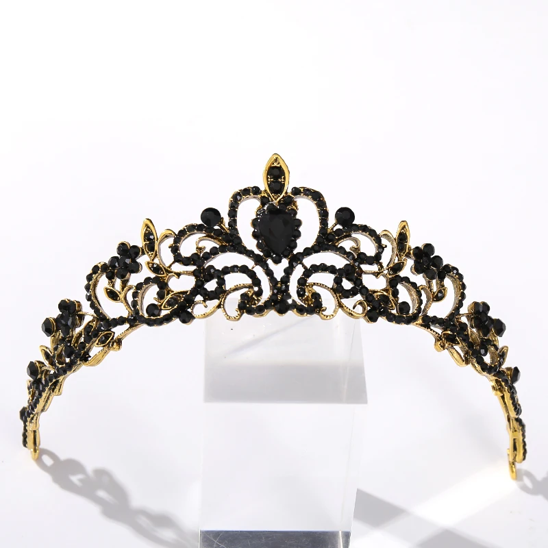 Vintage barokowy kolor czarny królowa Diadem korona Diadem kryształ Rhinestone biżuteria do włosów ślubna chluba ślubne akcesoria do włosów