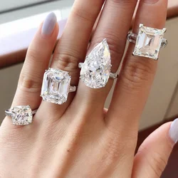 Eight cuts styles 100% 925 Sterling Silver Diamond Wedding Engagement Cocktail Women Created Diamond Rings Fine Jewelry gift