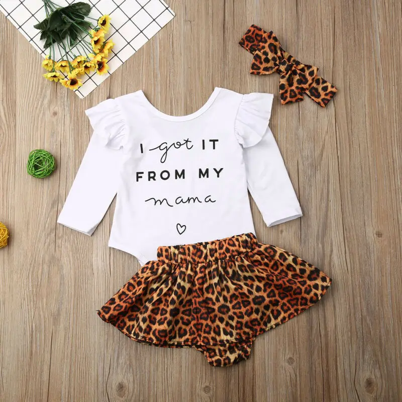 Pudcoco US Stock 0-24M 3PCS Newborn Baby Girl Autumn Clothes Set Ruffle Romper Top Patchwork Leopard Skirts Fall Outfits image 3