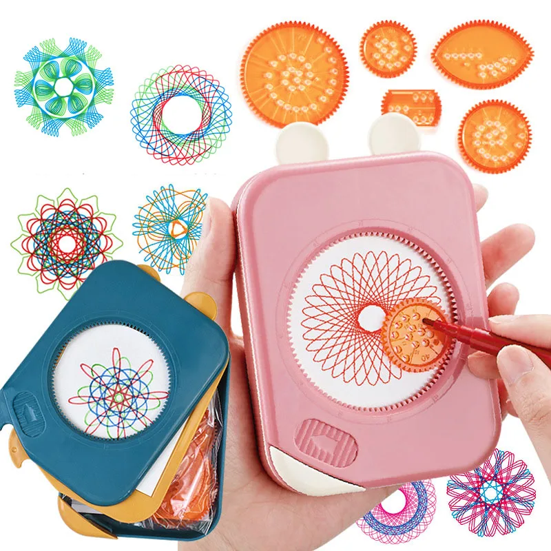 Spirograph Drawing Toys Storage Set Interlocking Gears Wheels Painting Drawing Ruler Paper Pens Creative Educational Toy for Kid