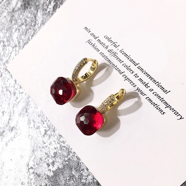 Top Quality Fashion Candy Style Hoop Earrings Multi-Faceted Multicolor Square Crystal Earrings For Women Brand Jewelry