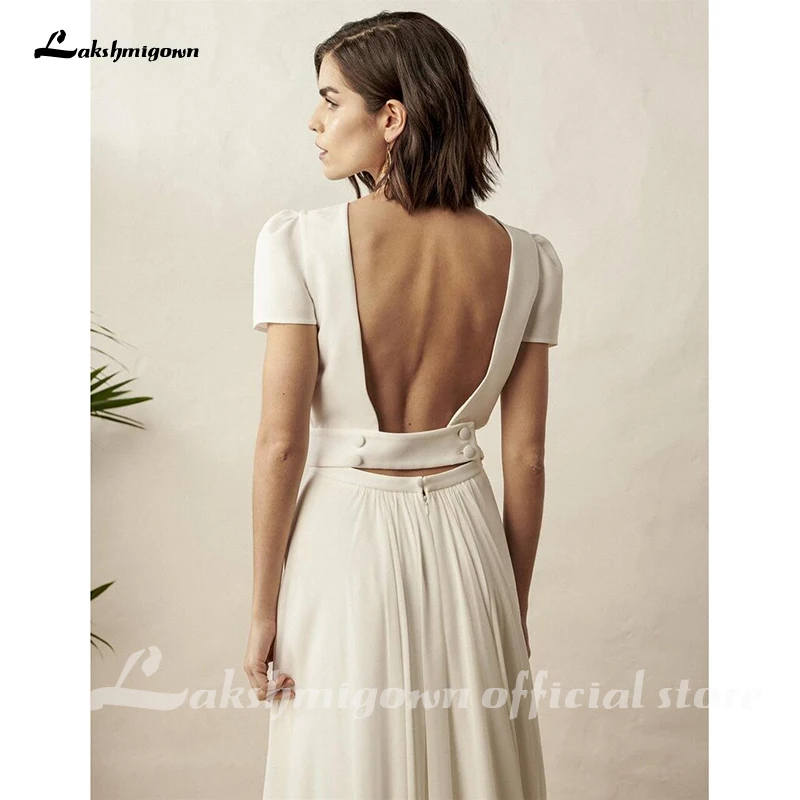 Zwei Stück Weiß Hochzeit Kleid Boho Hochzeit Kleid Einfache Strand Kurzarm Backless Robe De Mariee Für frauen