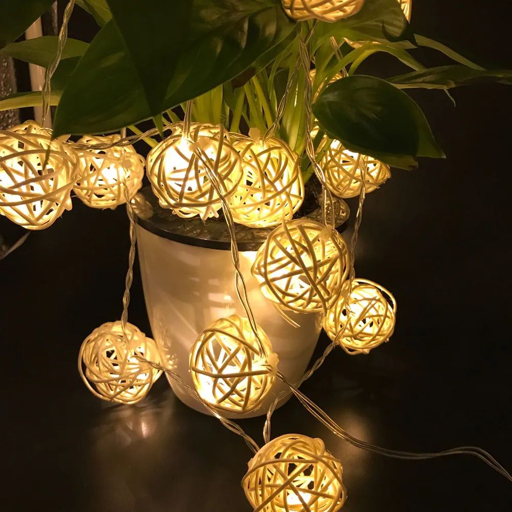 Sepak Takraw-luces LED para decoración de navidad, guirnalda de bolas de ratán, USB, 2M, 20 LED, Año Nuevo