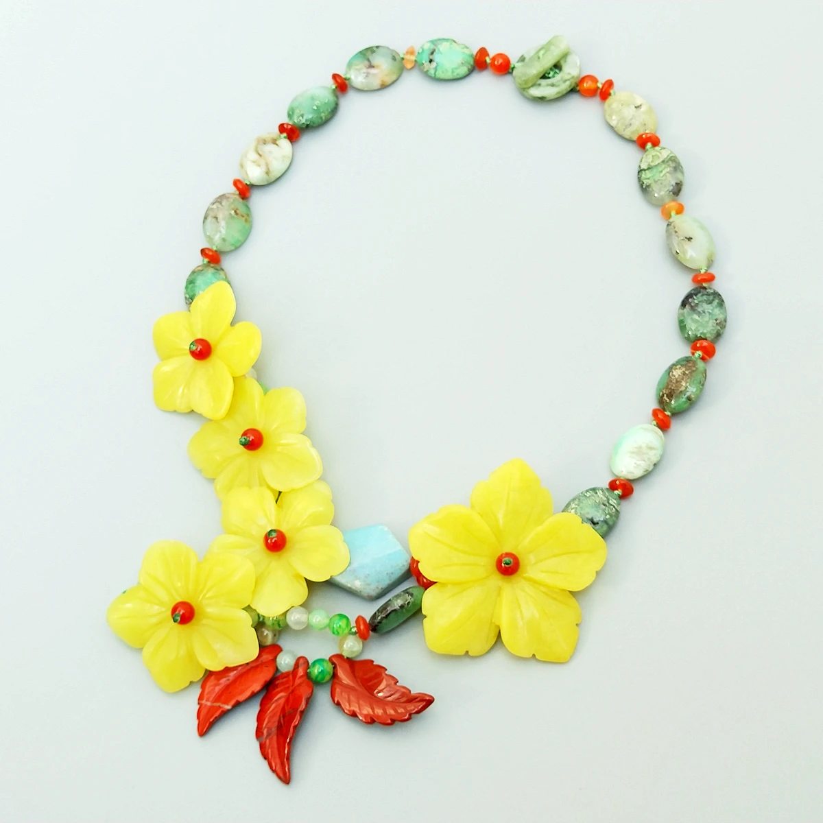 Lii Ji Real Stone Green Yellow Statemente Necklace Chrysoprase Lemon Jade Flowers Necklace 50cm Women Jewelry Gift