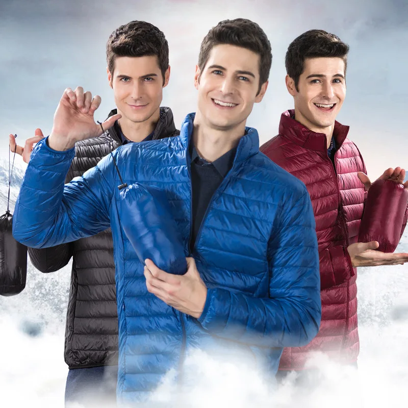 

MRMT 2024 Brand Latest Men's Ultra Light Collar Down Jacket for Male Leisure Short White Eiderdown Down Jacket