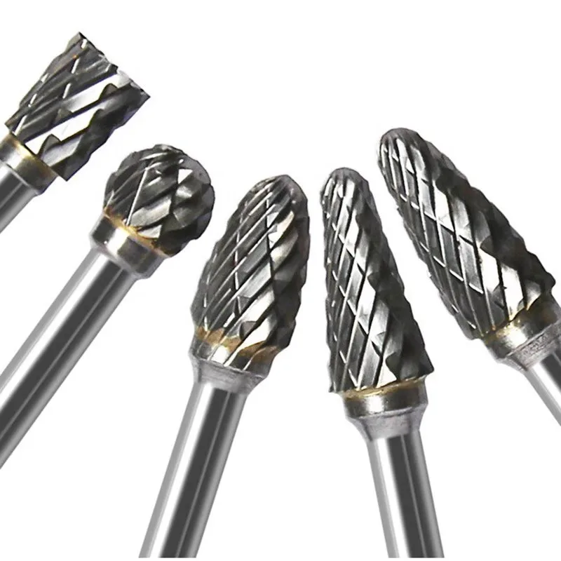 SANAI 10PCS Tungsten Carbide Drill Bit Burr 1/8" Shank Wood Grinding Burr Double Diamond Rotary Dremel Tools Electric Grinding