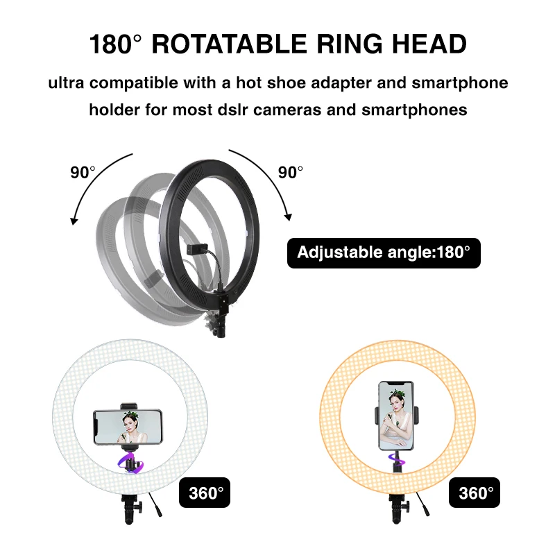 Anillo de luz LED con trípode, accesorio fotográfico de iluminación de 18 pulgadas con soporte para móvil, perfecto para selfis, vídeos en directo de Youtube, Tik Tok y Vlog