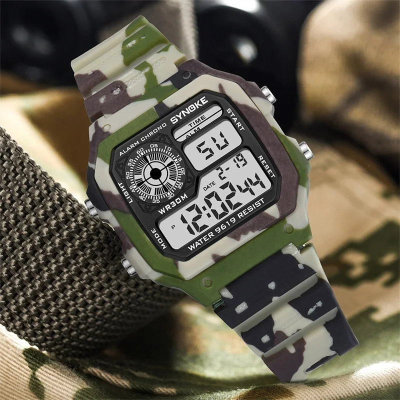 SYNOKE Camouflage Military Watches Fashion Men\'s Digital Watch Waterproof Wristwatch Running Clock Relogio Masculino 2022 New