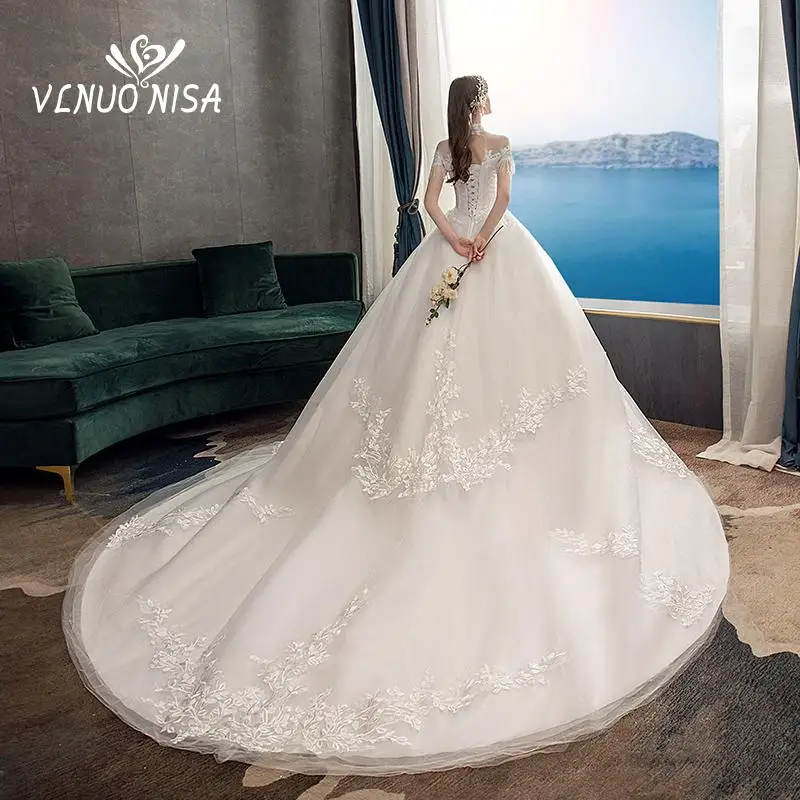 สวย Vestido De Noiva ชุดแต่งงานใหม่ลูกไม้สีขาวเย็บปักถักร้อย Beading พู่ Appliques Robe De Mariee PLUS ขนาดชุดเจ้าสาว