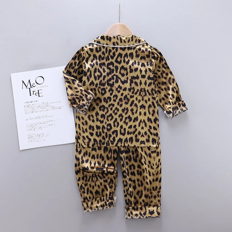 Baby Sleepwear Kids Girls Boys Pajamas Leopard Long Sleeve Pajamas Tops+Sleep Pants Set Nightclothes Child Nightshirt