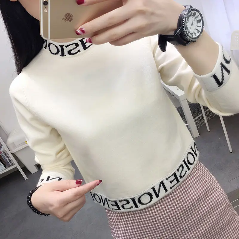 Short sweater women 2024 new high waist slim small winter coat knitted inner half high collar bottom shirt autumn and winter