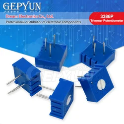 10pcs 3386P 100 200 500 Ohm 1K 2K 5K 10K 20K 50K 100K 200K 500K 1M Ohm 3386 Potentiometer Precision Adjustable Resistance