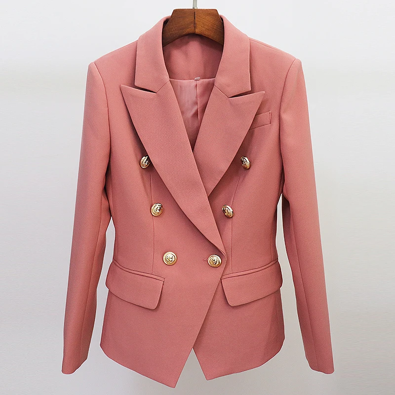 Chaqueta de diseñador de pasarela para mujer, Blazer clásico con botones de León, doble botonadura, ajustado, color rosa polvo, 2024