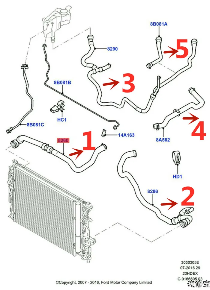 5pcs Cooling Water Radiator Lower radiator hose for Ford Mondeo Mk4 2.3L 9G918286BC 6G918260SC