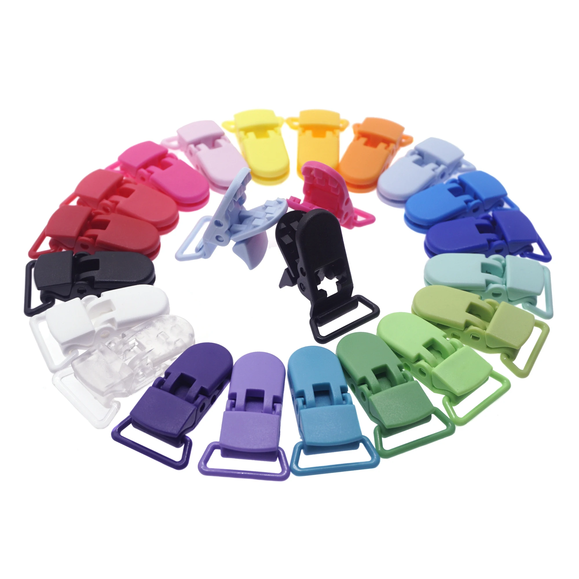 1000 Pcs 20mm Mam Baby Dummy Clips Pacifier T-Clip Style D shap plastic suspender Clips Clamp  Plastic buckle Mix 15 Colors