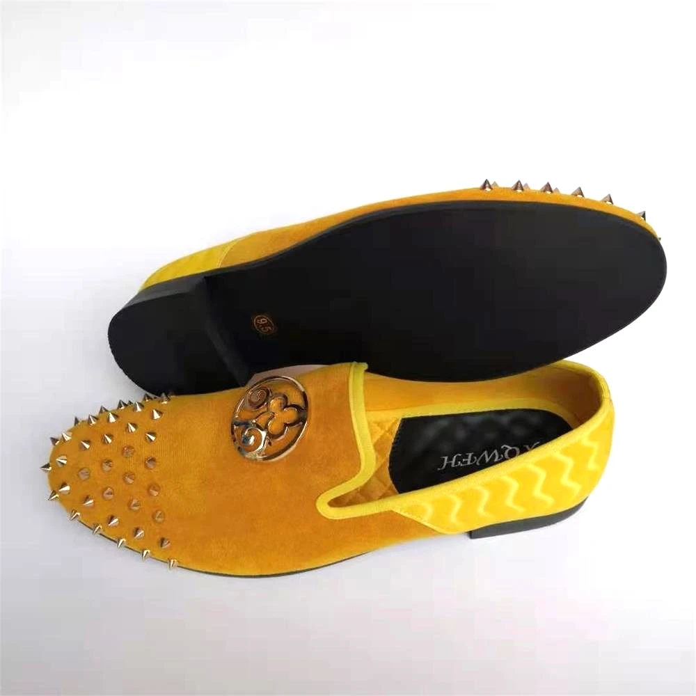 2021 Italy Men\'s Shoes Fashion Metal Buttons and Gold Nails Moccasins Casual Flats Slipper Slip On Party Patent Leather Shoes