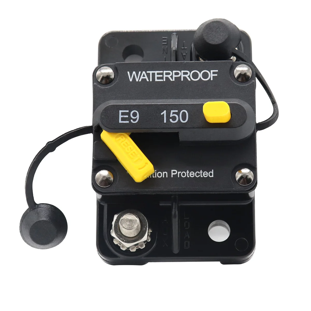 Surface-Mount Circuit Breakers 150A Waterproof Circuit Breaker Fuse Holder with Manual Reset Toggle Switch 12V- 72V DC