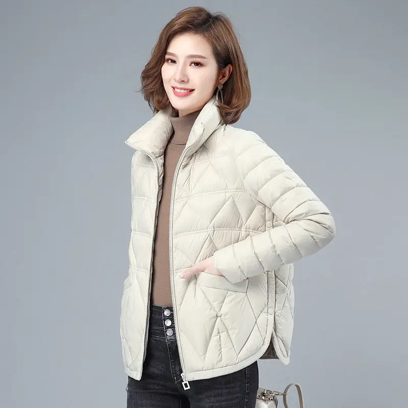 Autumn Winter Women Lightweight Down Cotton Jacket 2022 Thin Solid Stand Collar Short Jacket Female Cotton Padded Coat Overcoat