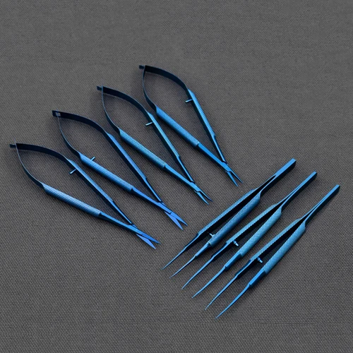 Imagen 2 del producto Instrumentos de microcirugía de titanio, Kit de instrumentos de microcirugía, tijeras, soporte de aguja, pinzas, 14cm