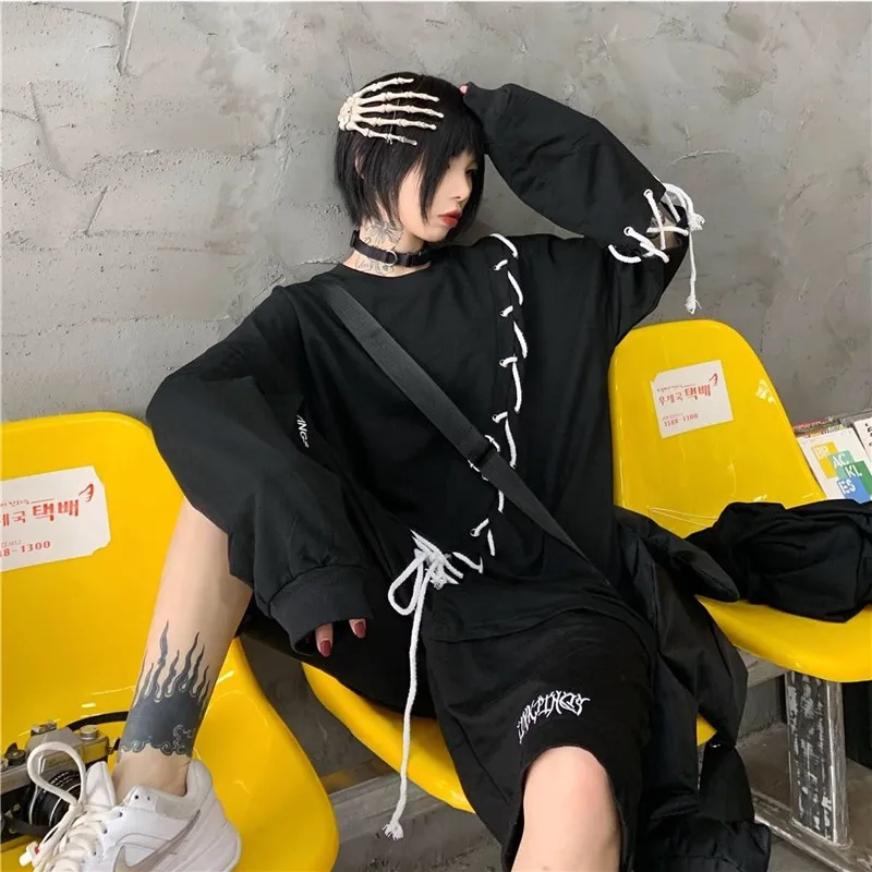 Idopy Japanese Fashion Men`s Street Style Lace Hoodie Punk Loose Fit Pullover Designer Colorful Hip Hop Sweatshirts