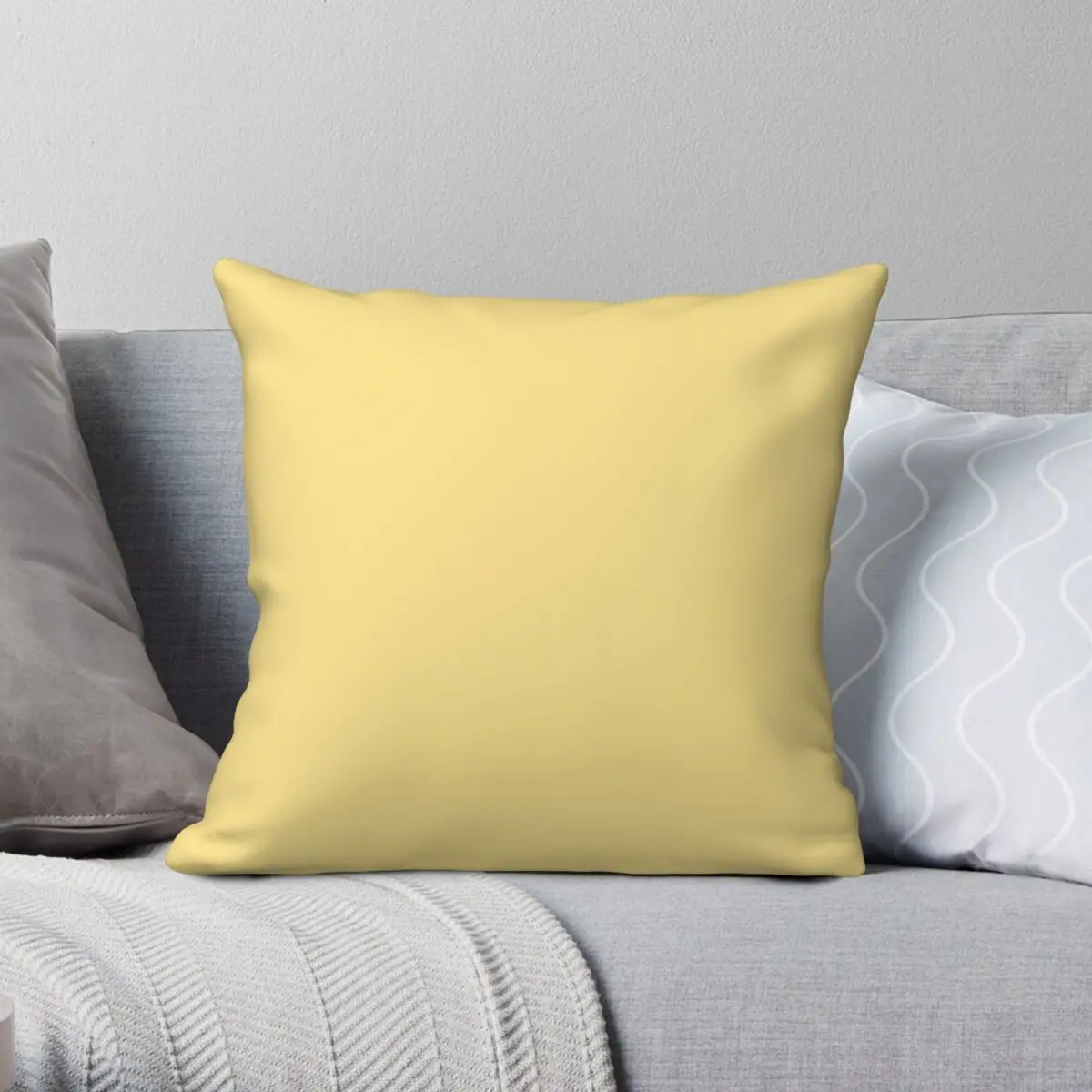 

Pale Yellow Solid Colour Square Pillowcase Polyester Velvet Linen Printed Zipper Decorative Throw Pillow Case Sofa Cushion Cover