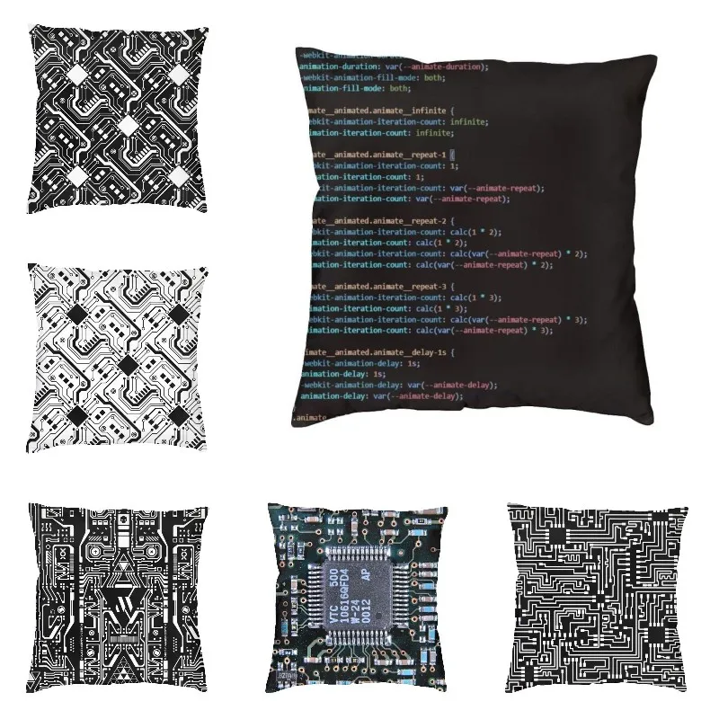 Soft Black White Circuit Board Throw Pillow Cover Home Decorative Computer Motherboard Developer Cushion Cover For Living Room